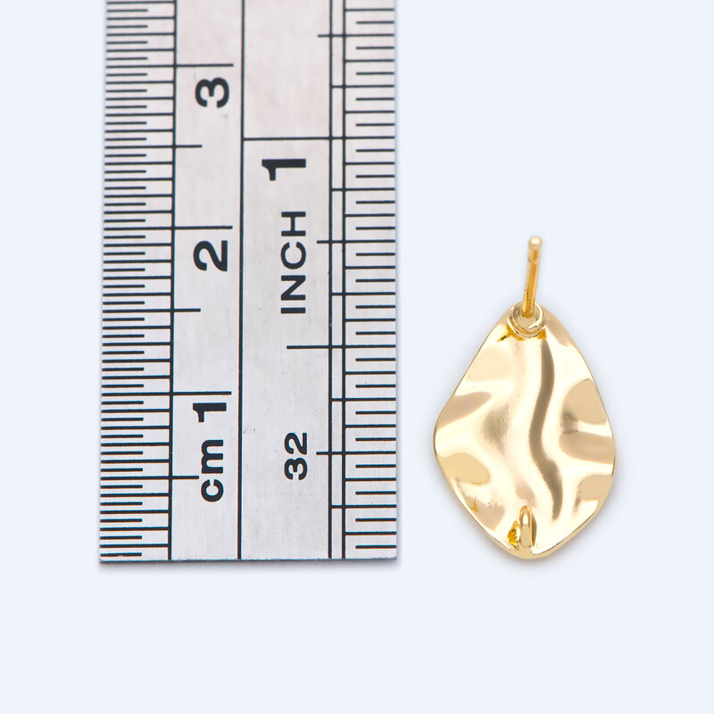 물결 모양의 눈물방울 질감 이어 포스트, 기하학적 스터드 귀걸이 부품 (GB-1295), 18K 금도금 황동, 15x10mm, 10 개