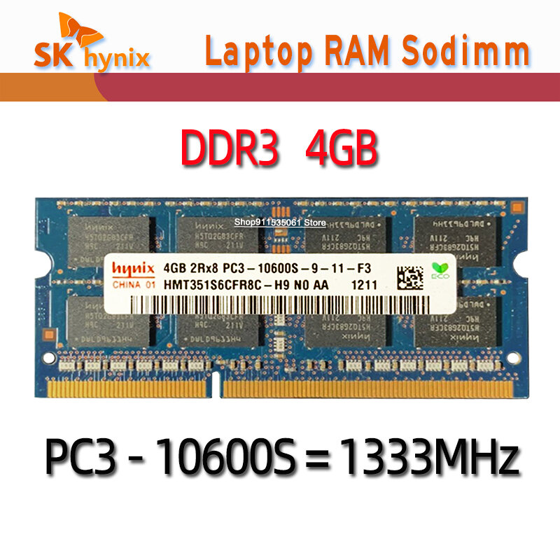 Hynix chipset Laptop, 1RX8 4GB 2RX8 8GB PC3L 12800S PC3 10600S Laptop 1600 Mhz modul memori Notebook SODIMM RAM