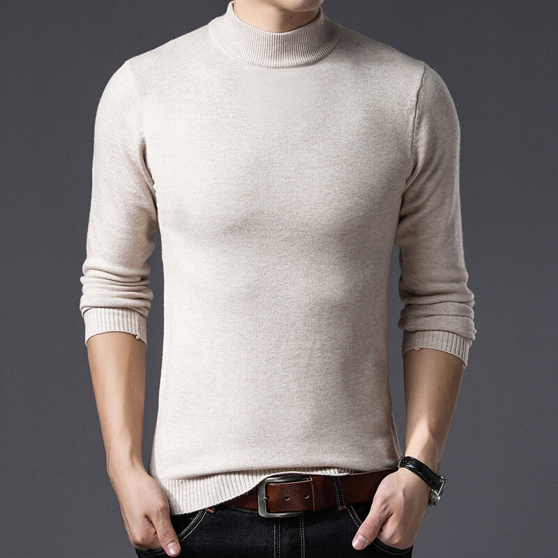 MRMT Sweater rajut pria, baju Sweater Pullover pria leher Semi turtleneck warna polos 2024