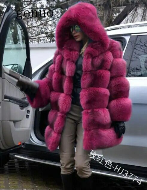 Pakaian Musim Dingin Kucing Bulu Baru Trendi Jaket Mantel Bulu Palsu Hangat Wanita Pakaian Luar Berkerudung Padat Jaket Mantel Wanita 2020