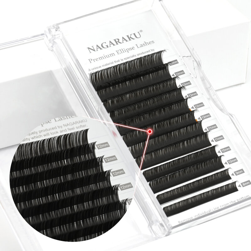 ナガク-女性用フラット楕円形まつげ,スプリットチップ,マットグレー,ブラック,非常に柔らかく自然な髪,フラットシェイプ