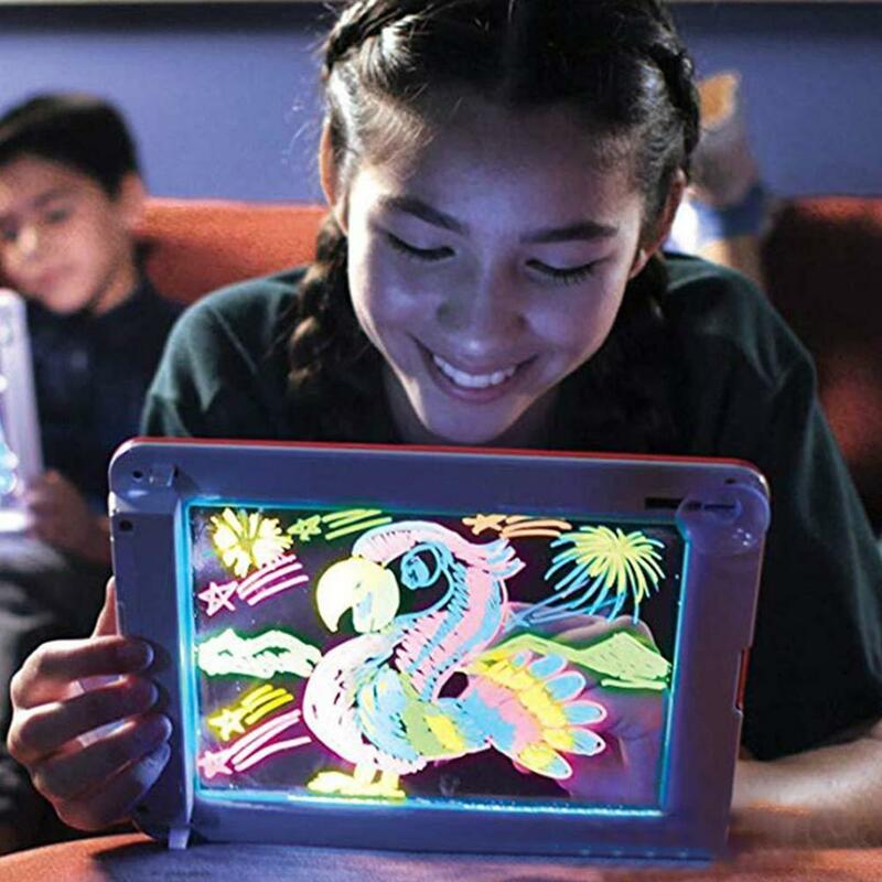 Kuulee 3D Magia Foglio da disegno HA CONDOTTO LA Luce Luminosa Bordo di Sviluppo Intellettuale Giocattolo Per Bambini Pittura Strumento di Apprendimento