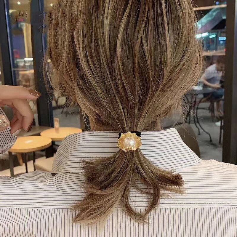 Gomas elásticas de Metal para el pelo para mujer, accesorios para el cabello, moda coreana Simple, diadema dorada hueca geométrica