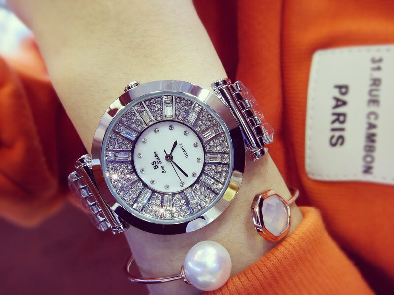 BS-Montre-bracelet en cristal de diamant complet pour femme, montres-bracelets pour femme, horloge, montres à quartz pour femme, nouveau, 116635
