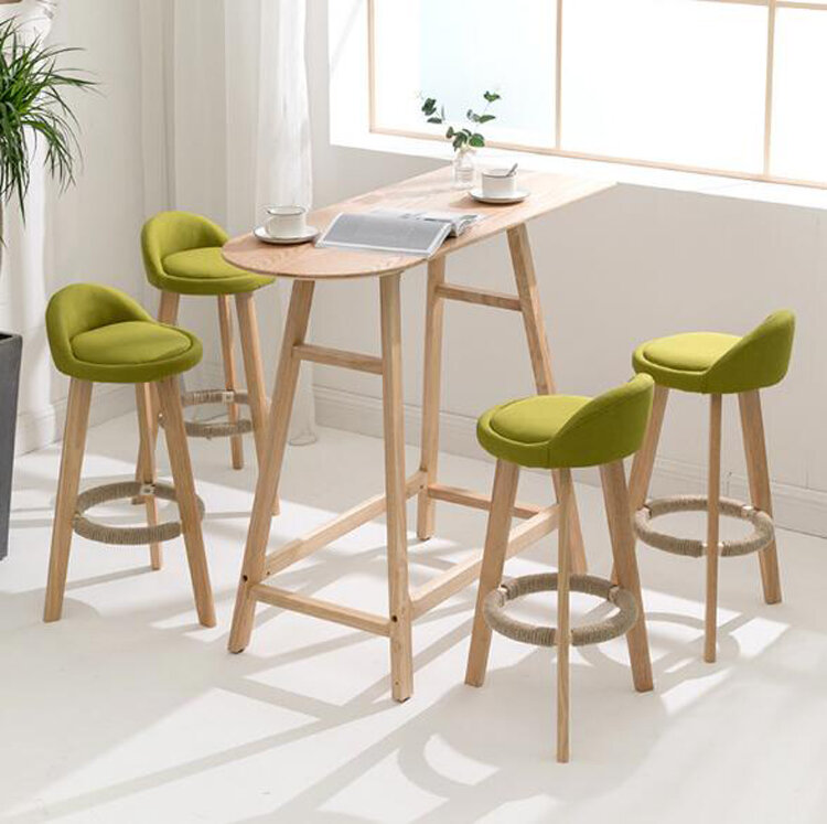 Taburete de Bar moderno y minimalista para el hogar, taburete alto de madera maciza, silla de Bar, silla trasera de ocio, silla con respaldo, 2 uds.