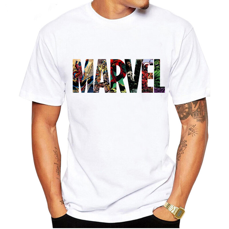 LUSLOS MARVEL Studios White T shirt Captain America Iron Spider Tshirt Short Sleeve Vogue Tshirts The Avengers Summer Tee Tops