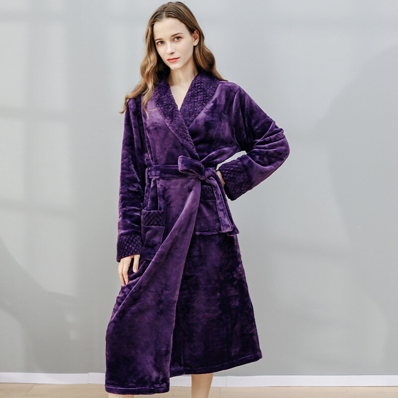 Heren Nachtkleding Vrouwen Nachtjapon Flanellen Kimono Badjas Jurk Losse Nachtkleding Intieme Lingerie Koraal Fleece Loungekleding Homewear