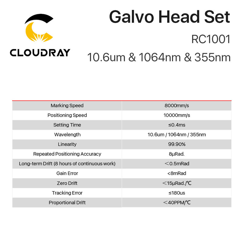 Cloudray – Scanner Laser à Fiber RC1001, ensemble de têtes Galvo 10,6 um, 1064nm et 355nm, galvanomètre 10mm avec alimentation