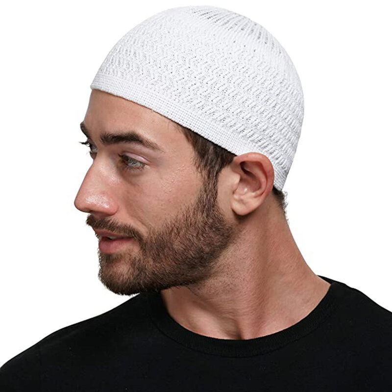 Winter Knitted Muslim Men Prayer Hats Warm Male Beanies Cap Islamic Ramadan Jewish Kippah Hat Men's Solid Colour Wrap Head Cap