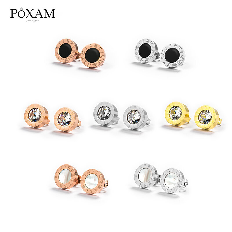 Korean Simple Statement Earrings Stainless Steel Stud Earrings For Women Vintage Roman Numeral Crystal Small Earing 2019 Jewelry