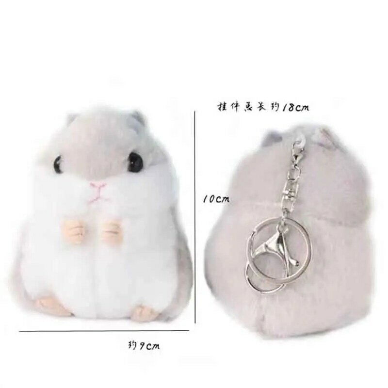 Cute 10cm Hamster Keychain Plush Toy Stuffed Hamster Fake Rabbit Fur Pompom Fluffy Trinkets Handbag Pendant Keyring for Girl Kid
