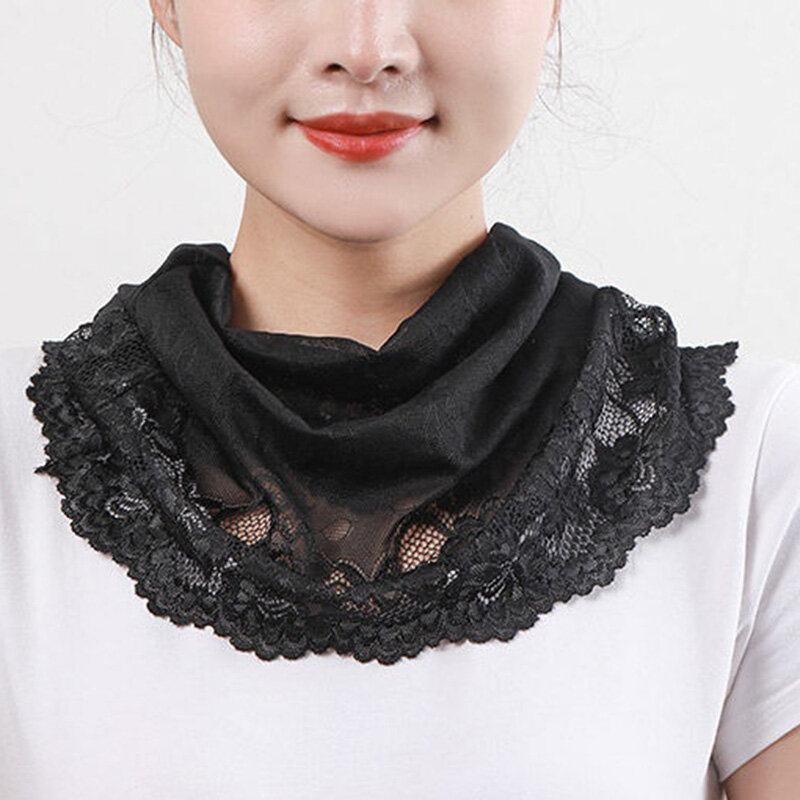 Korean Lace Sunscreen Breathable False Collar Neck Guard Scarf Women Ice Silk Protect Cervical Spine Face Scarves Wrap Shawl P98
