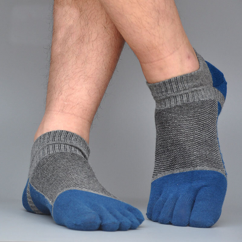Moda algodão cinco dedo meias dos homens esportes malha respirável confortável moldar anti fricção cor brilhante meias com dedos do pé