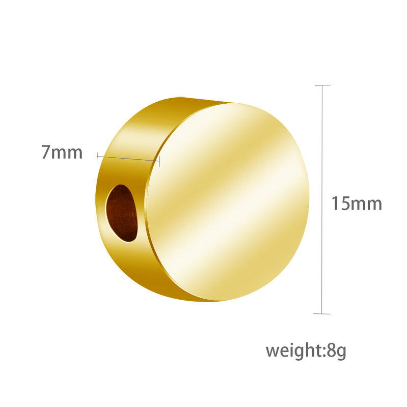 25 pezzi per lotto Logo perline tonde 15mm dimensione foro 4mm incisione logo per te-perline personalizzate perline in acciaio inossidabile