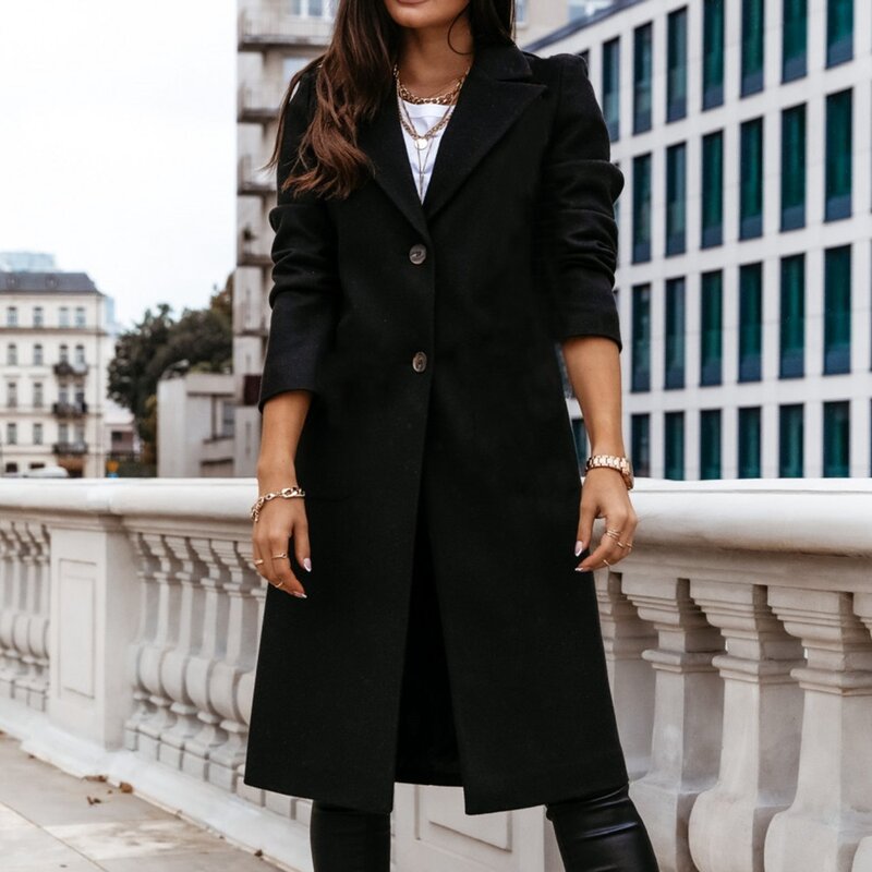 MJARTORIA 2020 UK Style Women Long Coat Plus Size Autumn Winter Classic Long Coat Turn Down Collar Trench Coat Robe Outerwear
