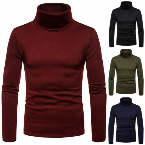 Autumn Winter Mens Turtleneck Sweaters Casual Thermal Long Sleeve Slim Fit Pullovers Stretch Basic Tops Sweatshirt Jumper TShirt