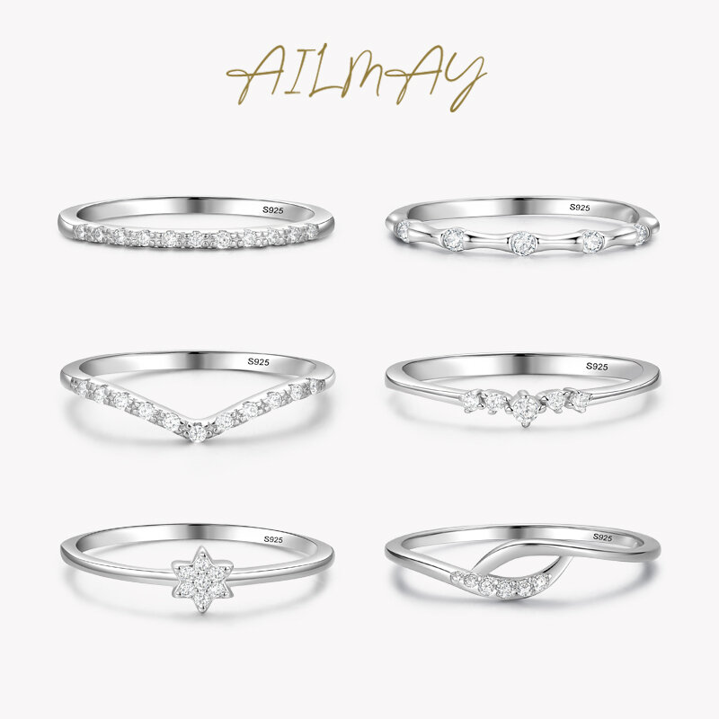 Ailmay-anéis cz empilháveis para mulheres, prata esterlina 925, moda minimalista, joalheria fina, novo estilo, 2021