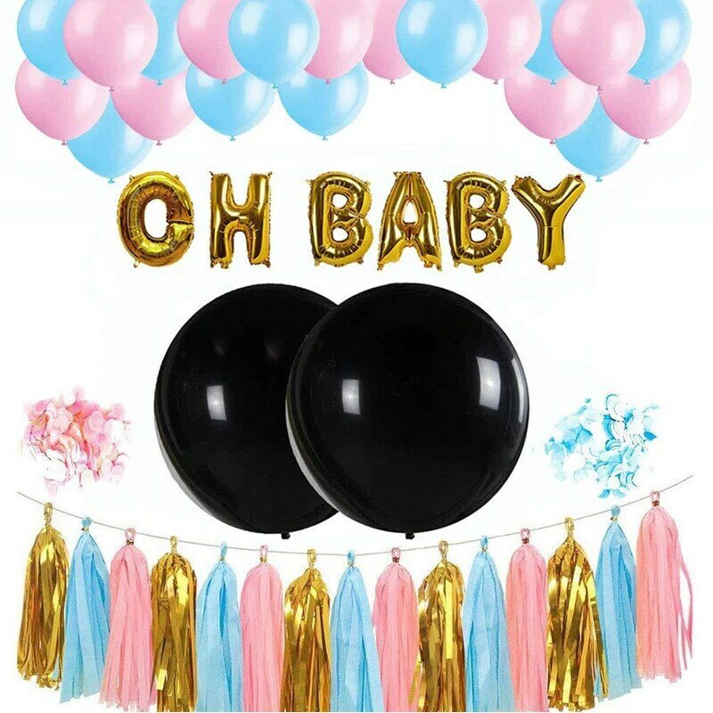 Ballon Surprise noir pour garçon ou fille, 36 pouces, en Latex, décorations de fête de révélation du sexe, confettis bleu rose, fournitures de réception-cadeau pour bébé