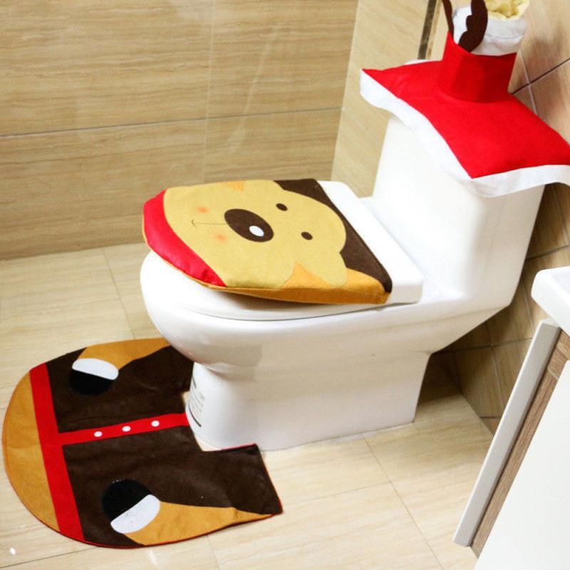 3 pezzi sedile e copertura del water di natale tappetino da bagno di babbo natale coprisedile per wc di babbo natale tappeto natalizio per la decorazione domestica 2022