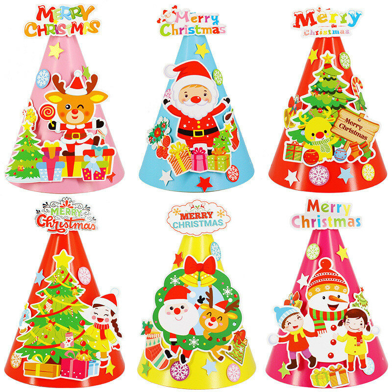 2ピース/セットdiyクリスマスの帽子ハンドメイドおもちゃ少年少女のための創造幼稚園教材芸術品や工芸雪だるまクリスマスギフト