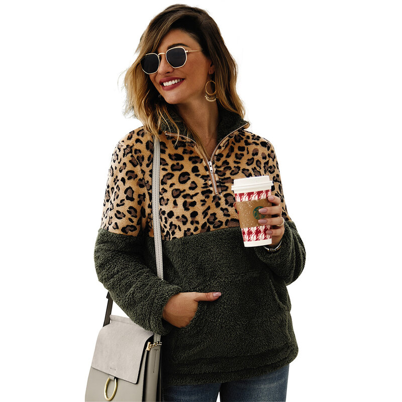 Diiwii nuevos productos en otoño e invierno mujeres moda leopardo costura suéter de manga larga