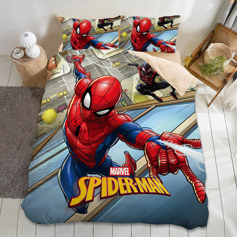 Disney ชุดเครื่องนอนปลอกหมอน Avengers Heroes Spiderman การ์ตูน Single คู่เด็ก3d รูปแบบผ้านวม