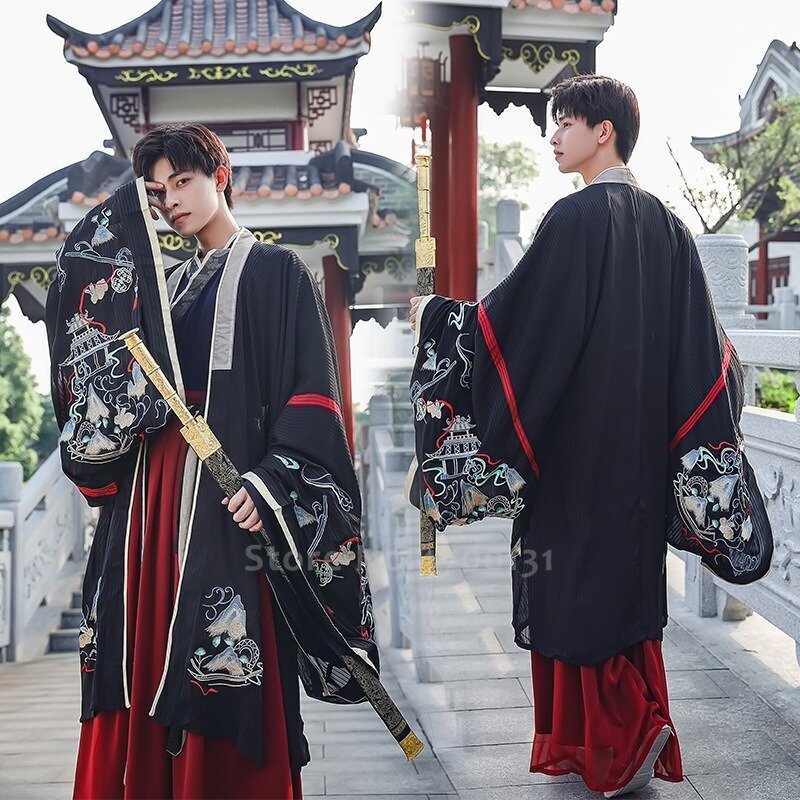 Costume Tang brodé de Style chinois traditionnel pour hommes, ensemble de vêtements, Kimono, samouraï japonais