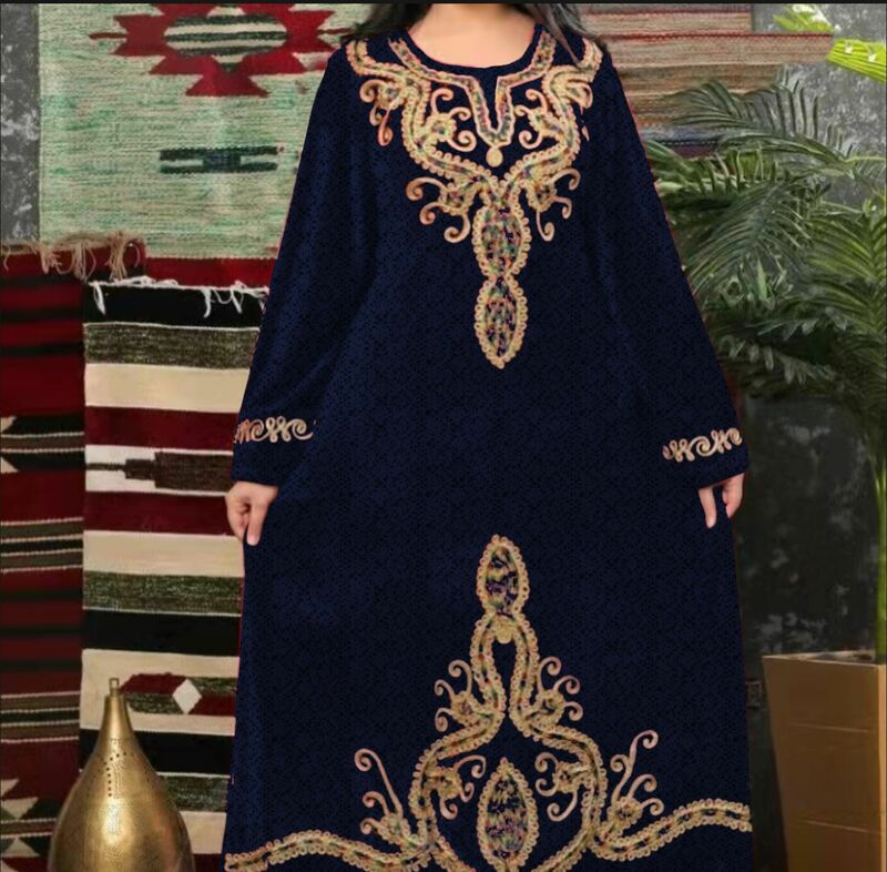 African Clothes Women 2021 African Women Long Sleeve O-neck Solid Color Long Dress Maxi Dress African Dresses for Women