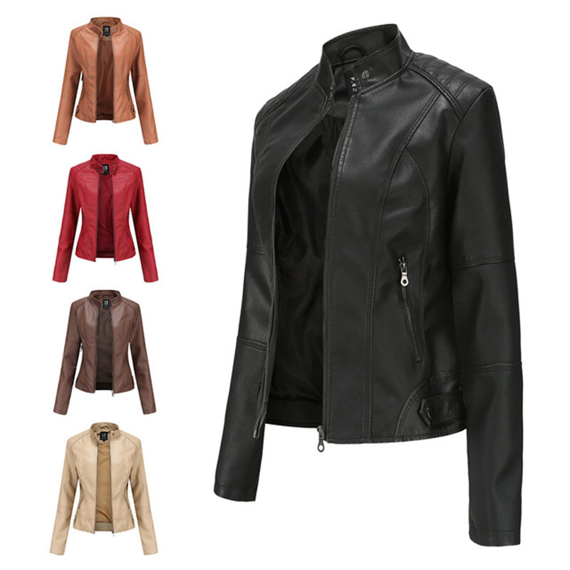 Jaqueta de couro punk feminina, casaco preto gótico de couro sintético e elegante para primavera e outono