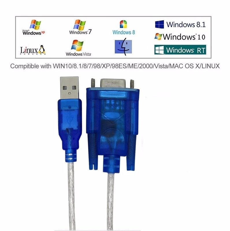 Serial Port Cable Serial Adapter, Conversor com adaptador fêmea, Suporta para Windows 8, Sem CD, Novo USB para porta COM RS232, 9 pinos, DB9