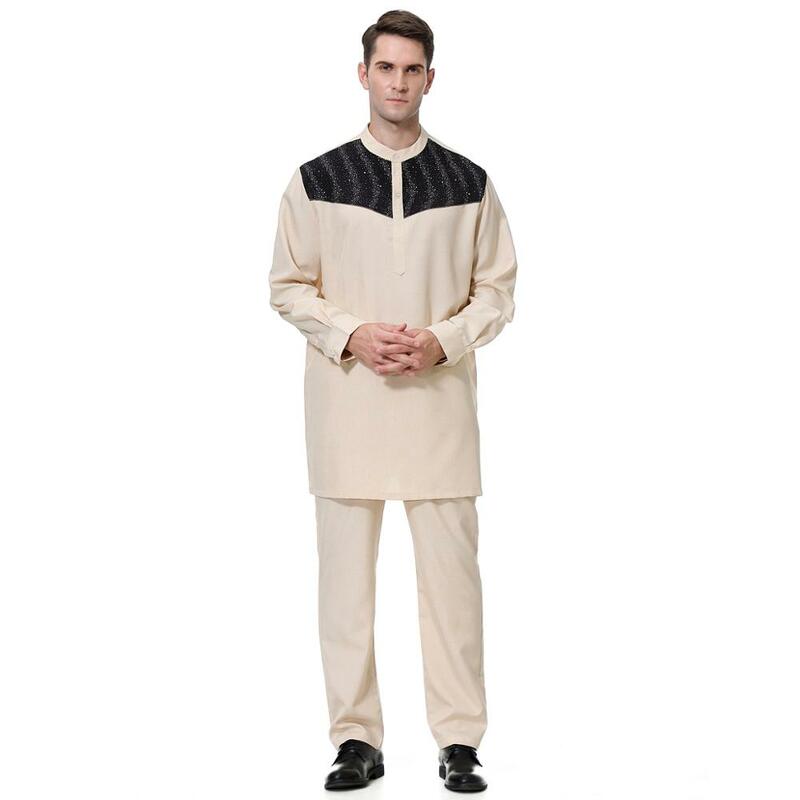 Hanyimidoo 2 PCS Muslim Abaya Suit for Men Jubba Thobe Middle East Long Robes Kaftan Arab Dubai Adult Islamic Clothing