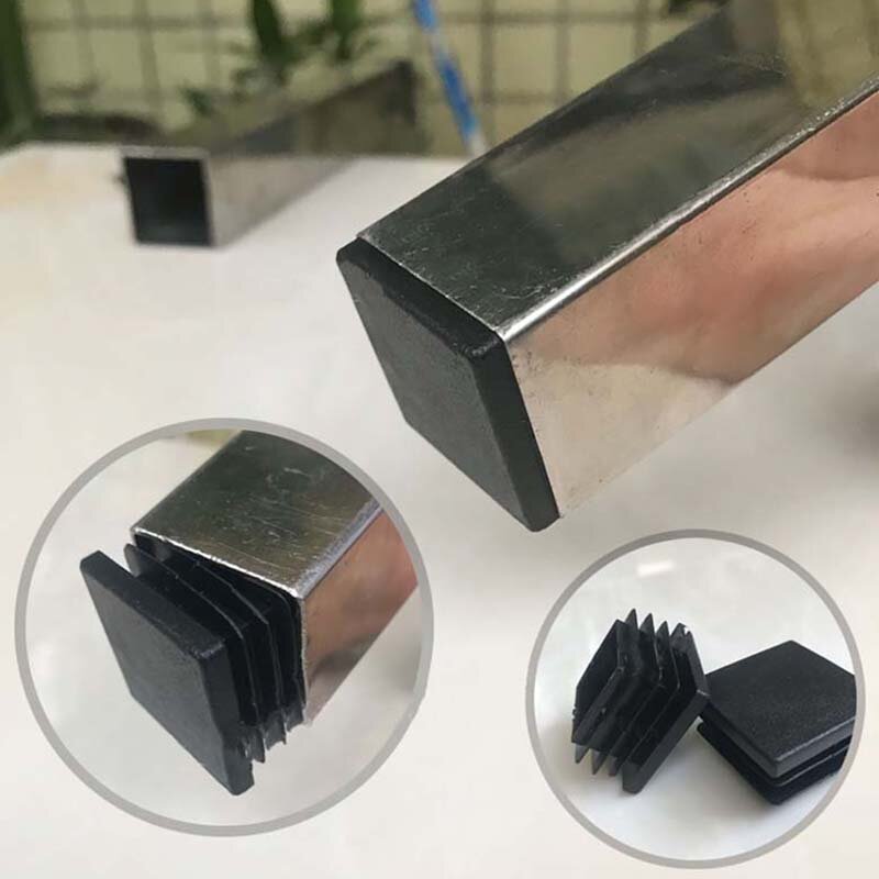 Tapón de plástico cuadrado y rectangular, tapón de inserción de tubo, color negro, 10x10mm ~ 120x120mm, 2/4/10 unidades