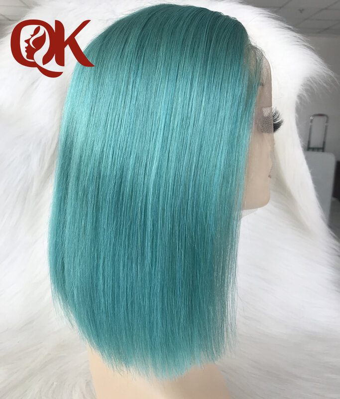 QueenKing hair Lace Front Wig 180% Turquoise Color Bob Wig  Free Part Preplucked Brazilian Human Remy Hair