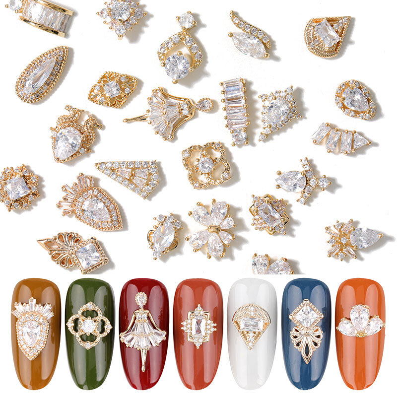 Zircão Cristal Strass para Unhas, Água Gota Dangle Cadeia, Encantos de Luxo, Decorações Nail Jewelry, 24 Tipos, 2 Pcs