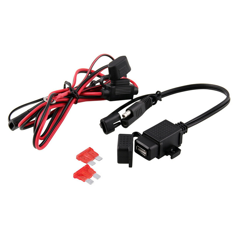 Adaptador de cabo usb para motocicleta, à prova d'água, carregador usb rápido, porta de 2.1a com fusível em linha