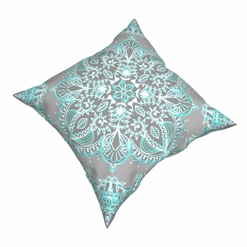 Funda de almohada de encaje verde azulado y Aqua con Mandala en gris, decoración creativa con cremallera, funda de cojín para el hogar, 45x45cm