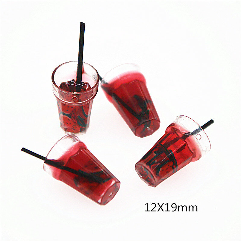 10pcs Resin Simulation 3D Juice straw cup with hole Miniature Cabochon Miniature food Art Supply Decoration Charm Craft