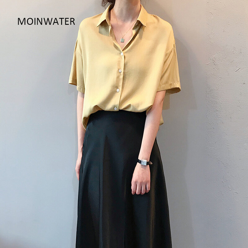 MOINWATER Women New Short Sleeve Shirts Lady Fashion White Blouse Female Office Shirt Summer Tops for Woman MST2009