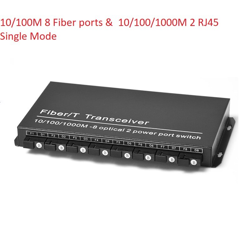 100M 8 Fiber Poort 2 RJ45 Ethernet Poorten Fiber Optische Transceiver Single-Mode Single-Fiber Optische Fiber media Converter