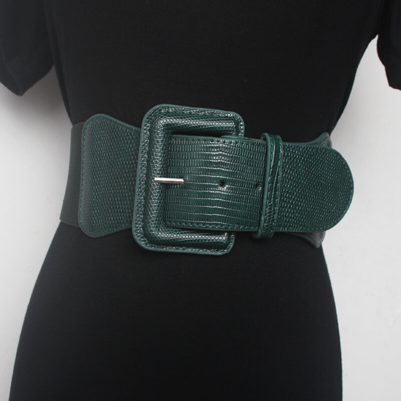 Cinturón de decoración de cintura ancha para mujer, cubierta de sellado, elástico, a la moda y redondo, color caqui, negro, 7,5-7,8 cm