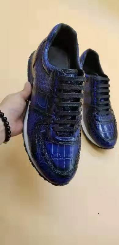 Zapatos de piel de cocodrilo 100% auténtica para hombre, calzado de vestir a la moda con forro de piel de vaca, de la mejor calidad, color azul oscuro y negro