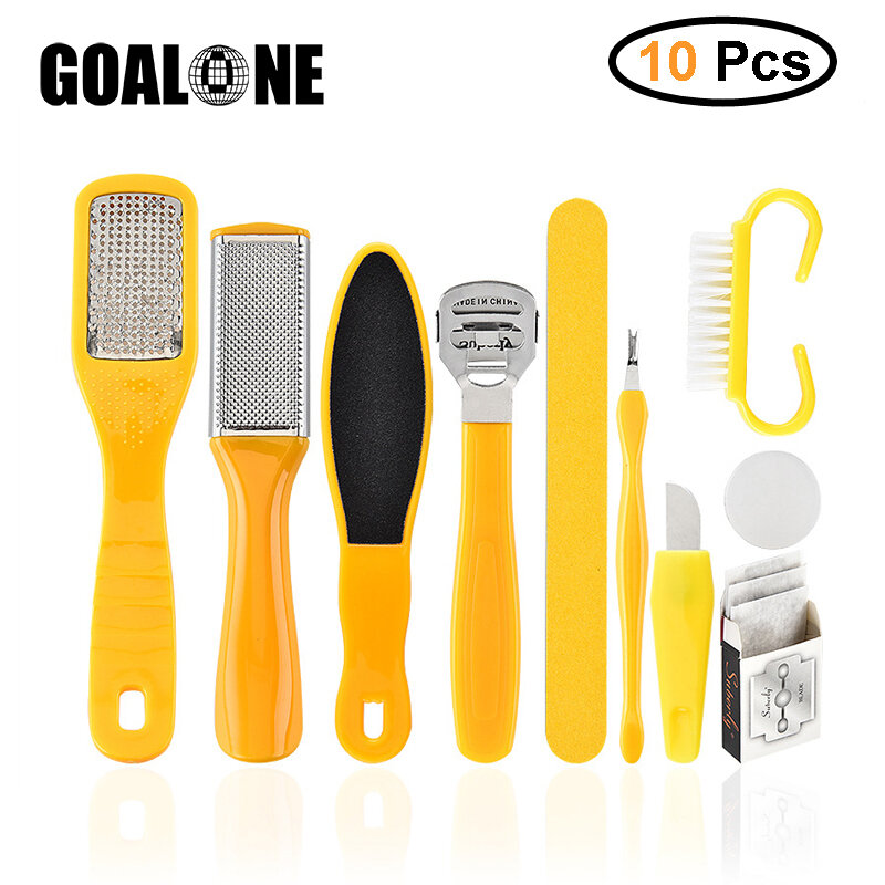 Goalone-kit profissional de limpeza para pés, 10 em 1, removedor de callu e raspa, limpador e esfoliante para os pés