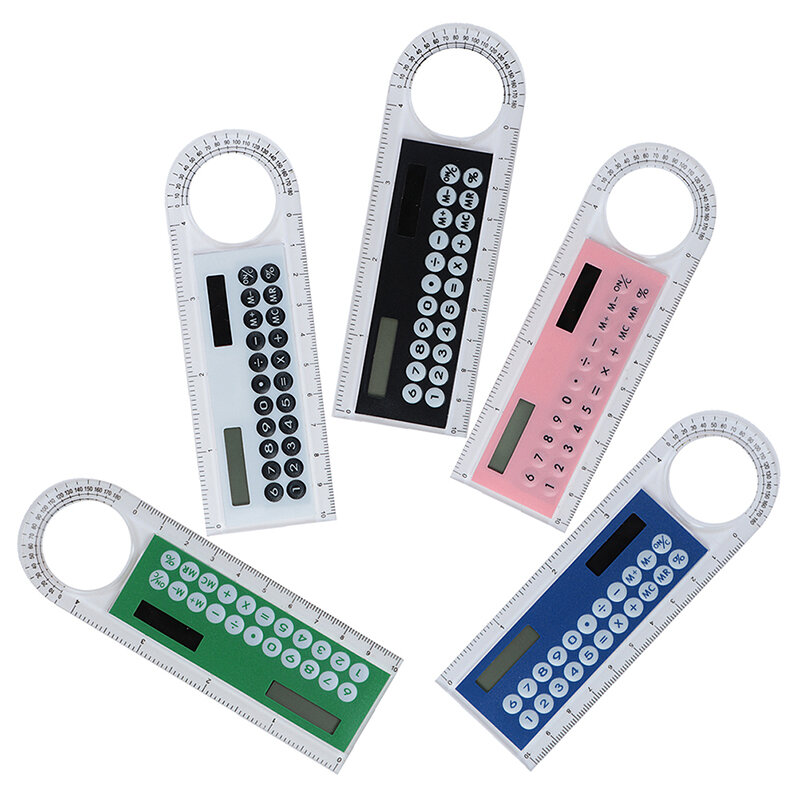 1pcs Solar Mini Calculator Magnifier Multifunction 10cm Ultra-thin Ruler Calculadora School Office Supplies 5 Colors