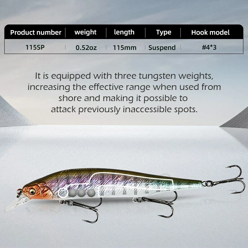 MEREDITH ITO SHINER-115SP Tungsten Weight System Top Fishing Lures Minnow Wobbler Quality Fishing Tackle Hooks For Fishing