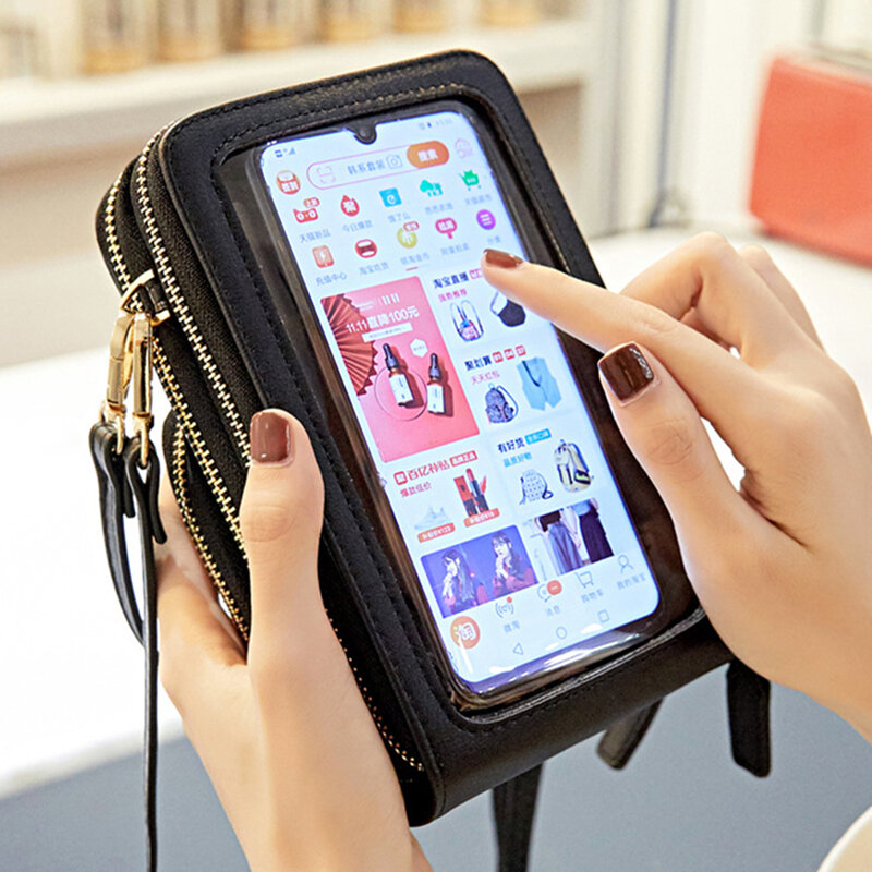 Bolso de hombro para teléfono móvil con pantalla táctil, Cartera de mensajero femenina, bolso cruzado transparente para tarjetas, monedero para teléfono móvil, novedad de 2021