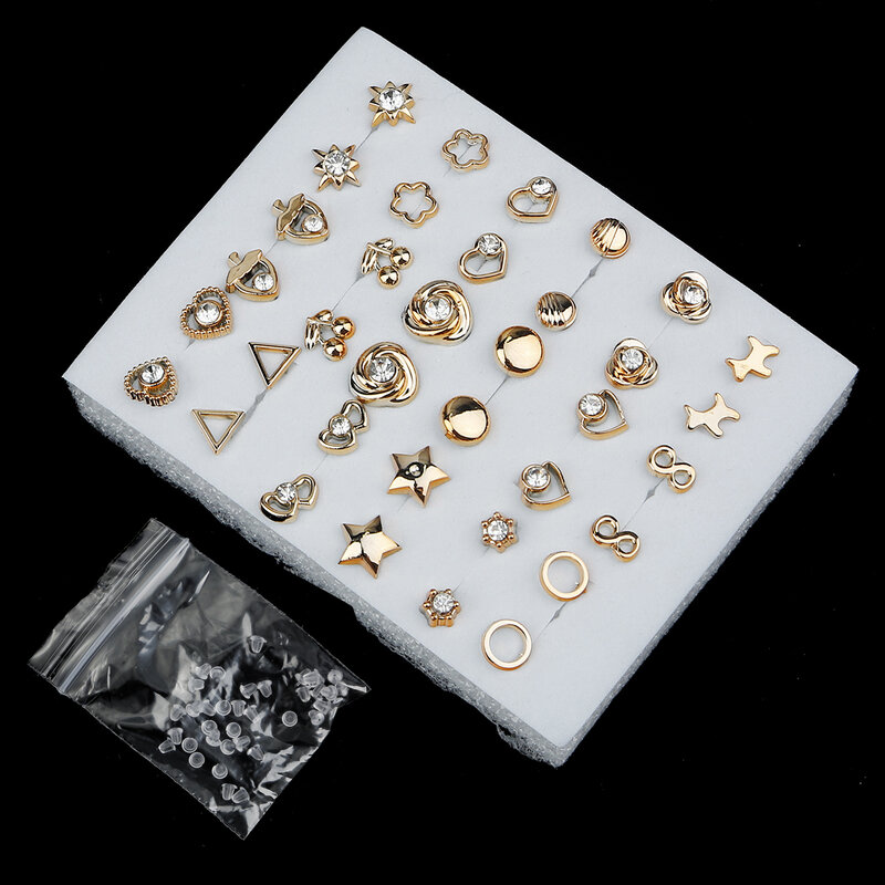 18/36 paires de petites boucles d'oreilles en cristal acrylique pour femme, ensemble de bijoux en plastique pour fille, cœur, étoile, Animal, lune, couronne