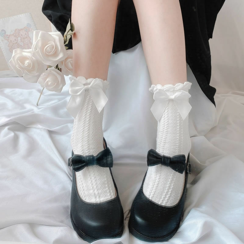 Chaussettes courtes d'été en dentelle pour femmes, 1 paire, Style princesse Lolita, à volants, en coton, de bonne qualité