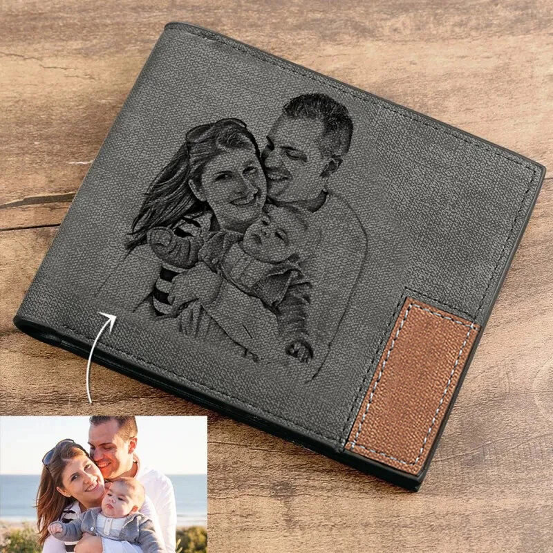 男性用のパーソナライズされた刻印された写真の財布,パーソナライズされた郵便カードの財布,刻まれた革の財布