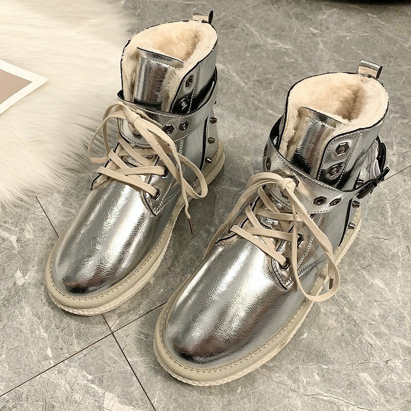 2020 Winter Frauen Warme Stiefeletten Plattform Schuhe Mode Schwarz Plüsch Kurze Stiefel Frauen Silber Warme pelz Schnee Stiefel