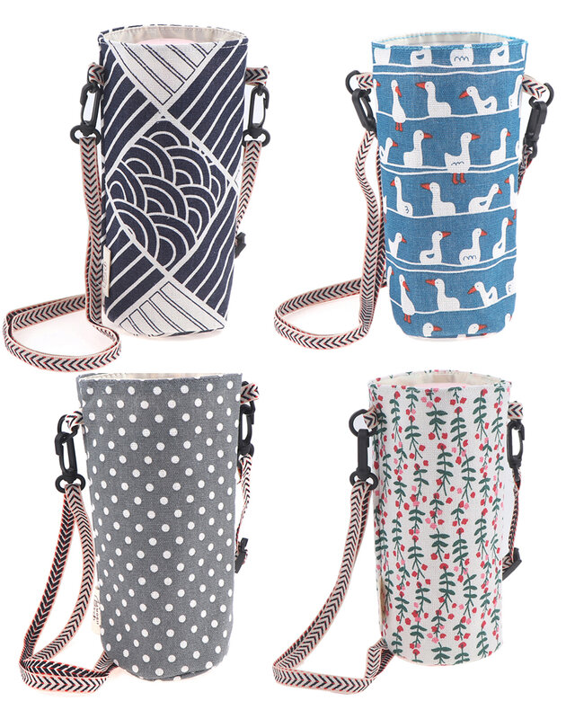 La migliore vendita 1PC manico alla moda spalla Crossbody Mug Bag portabottiglie borsa portabicchieri portatile regolabile in cotone e lino